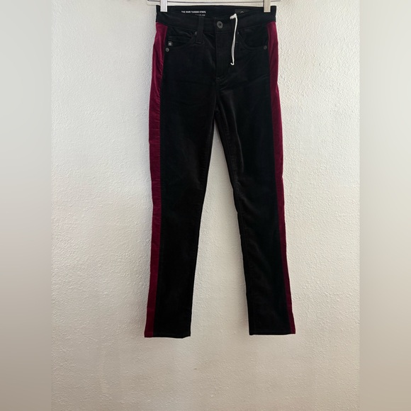 Adriano Goldschmied Mari Tuxedo Stripe High Rise Black Velvet Pants Size 23 - Picture 2 of 7